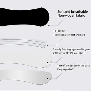 Cutaway of Padel Pick nasal strip layers, soft non-woven fabric and elastic bridge