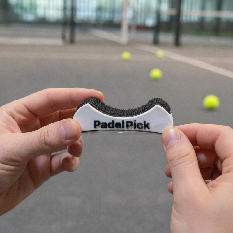 Peeling the adhesive backing off the white Padel Pick ball picker clip